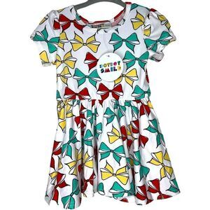 NEW Dot Dot Smile White Multicolor Bow Cap Sleeve Dress 6-12M